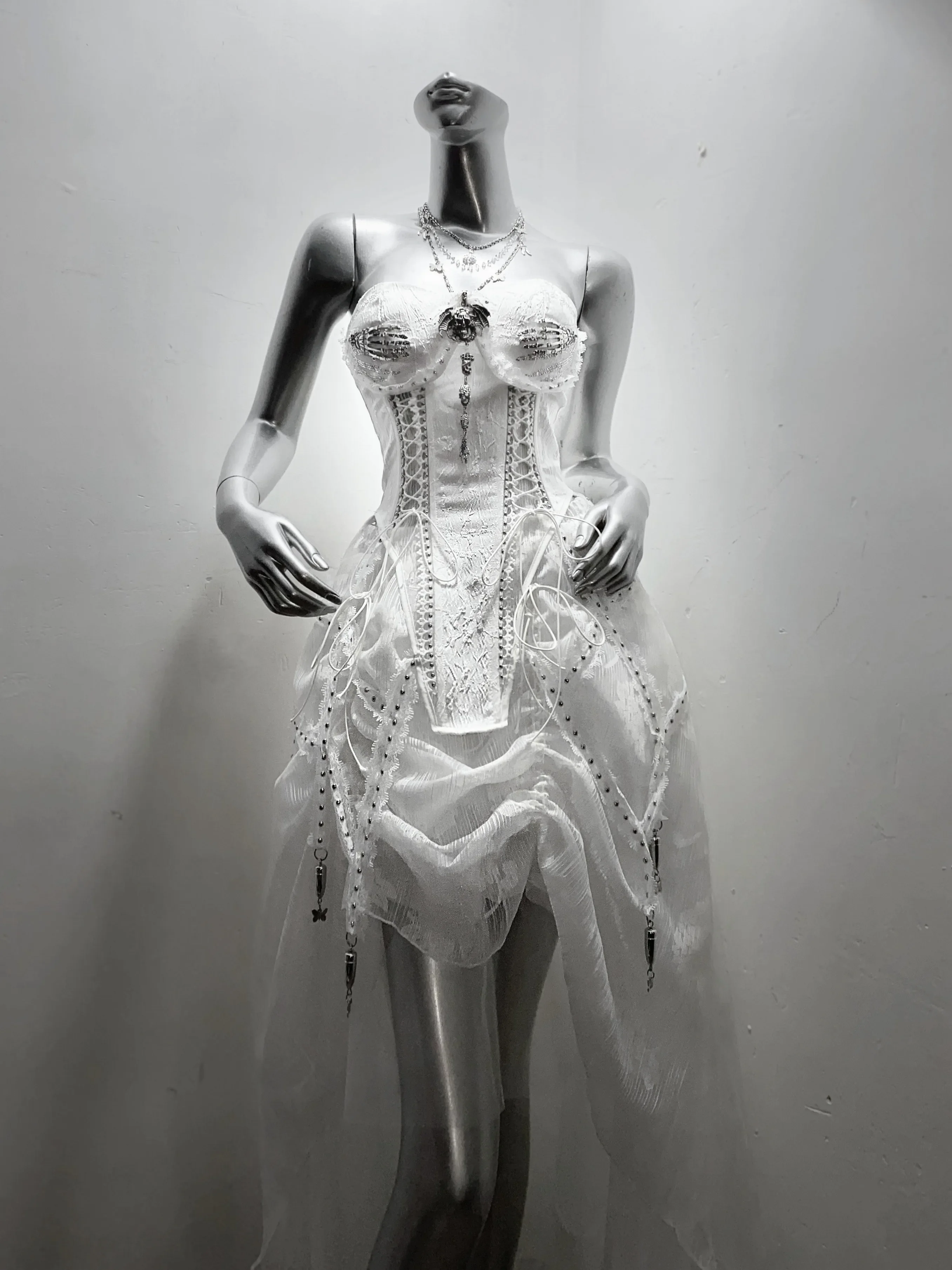 IMU original white gothic fairy Women summer clothes fishbone bandage skeleton birdcage corset set strapless tube top and skirt