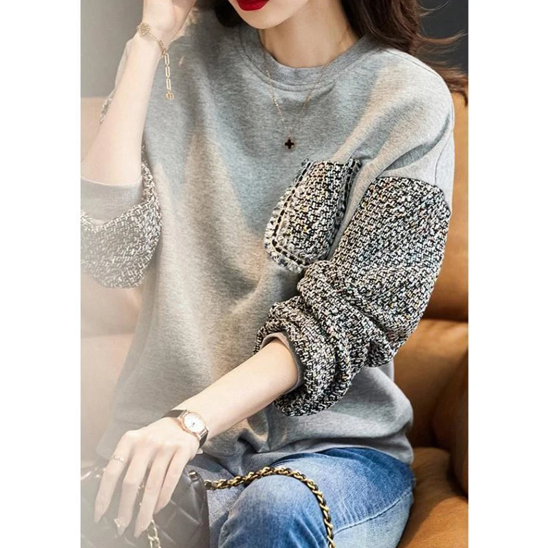 Korean Fashion Plaid Patchwork Fleece Thicken Cotton Streetwear Female Sweatshirt Autumn Winter Casual Loose Pullovers Top Women