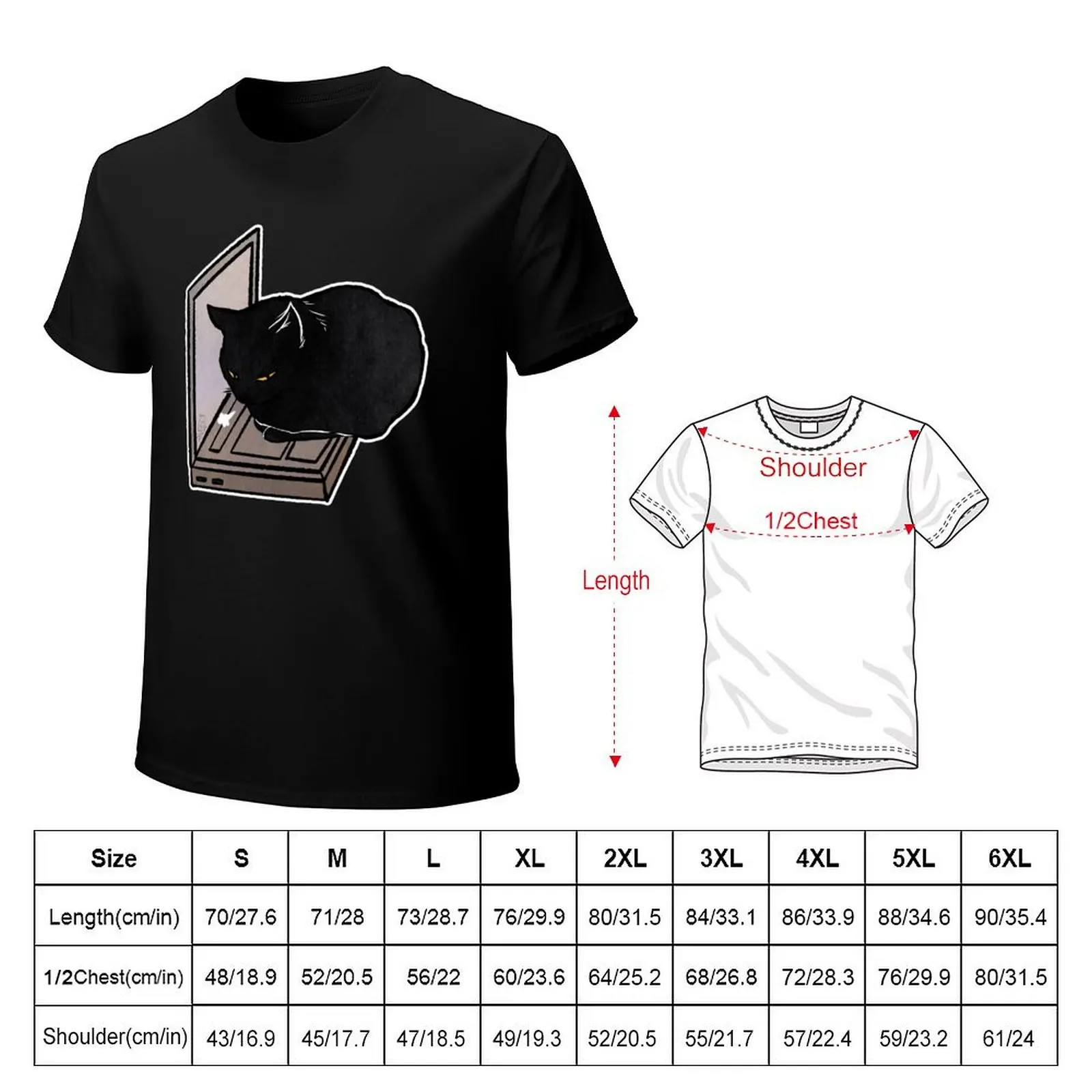 Black Cat on Laptop Funny Black cat at Work T-Shirt cotton t-shirt plain for man package T-Shirt