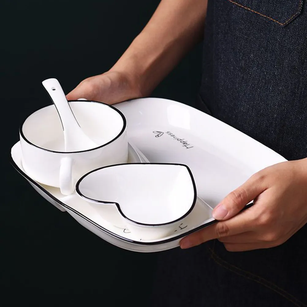 

Ceramic Divided Serving Plate Unique Coloring Technology Compartment Food Tray Dinnerware for Fruit Dessert Kitchen Dining