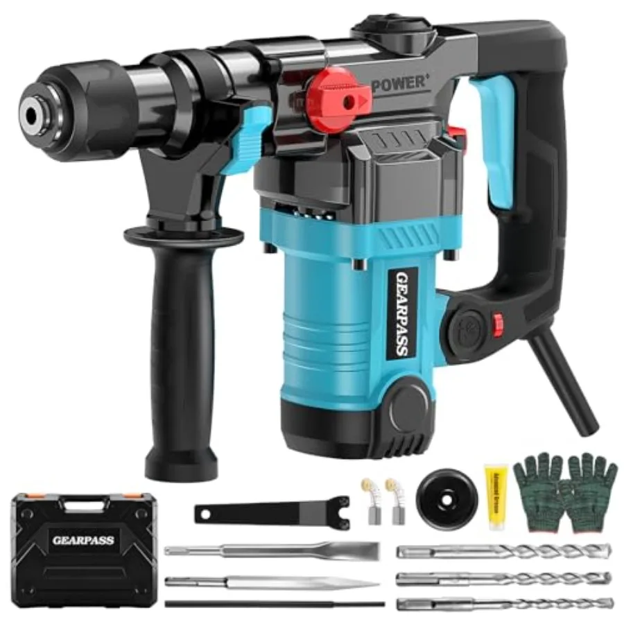 

1-1/4" SDS-Plus Rotary Hammer Drill 12.5 Amp Heavy Duty Rotary Hammer 3 Functions with Safety Clutch 6 Speed Corded Rotomartill