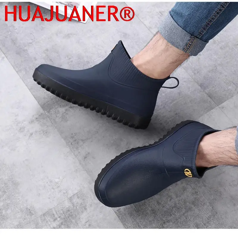 Men Womens Low Rain Boots Rubber Sole Galoshes Fishing Boots Short Gumboots Rubber Rainboots Man Garden Boots Chelsea Booties