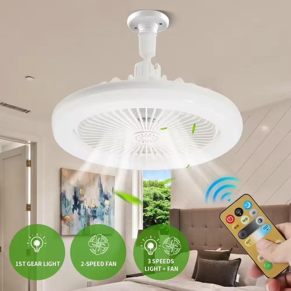 Best Seller Modern 3 Color Dimming Room Hotel Desk E27 360 Rotating Mini Fan Lamp Led Ceiling Fan With Light And Remote