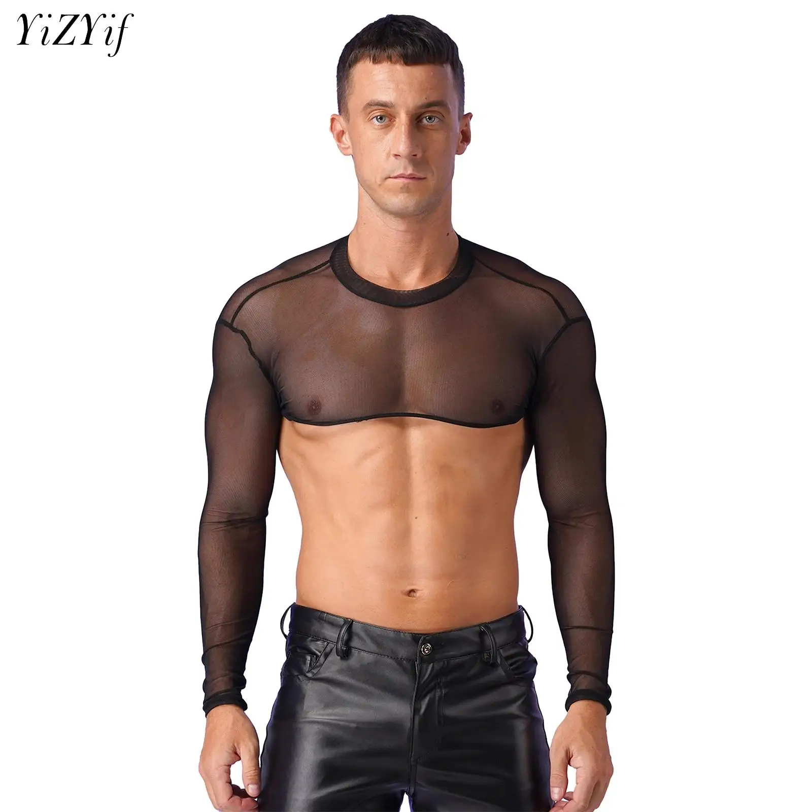 Sexy Mesh Crop Tops Harajuku See Through T Shirt Transparent Long Sleeve Undershirt Vest Cover Ups Music Festival Club Party Cos