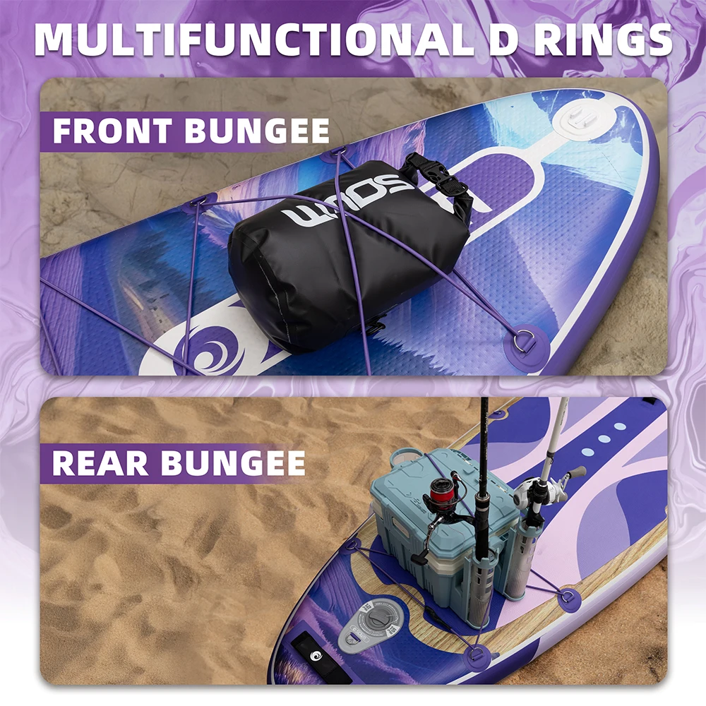 SOWM SUB لوح مجداف قابل للنفخ مقاوم للماء مقاس 11 بوصة × 34 بوصة × 6 بوصة نمط قائم للكبار لصيد الأسماك المائية واليوجا مع ملحقات SUP saberд