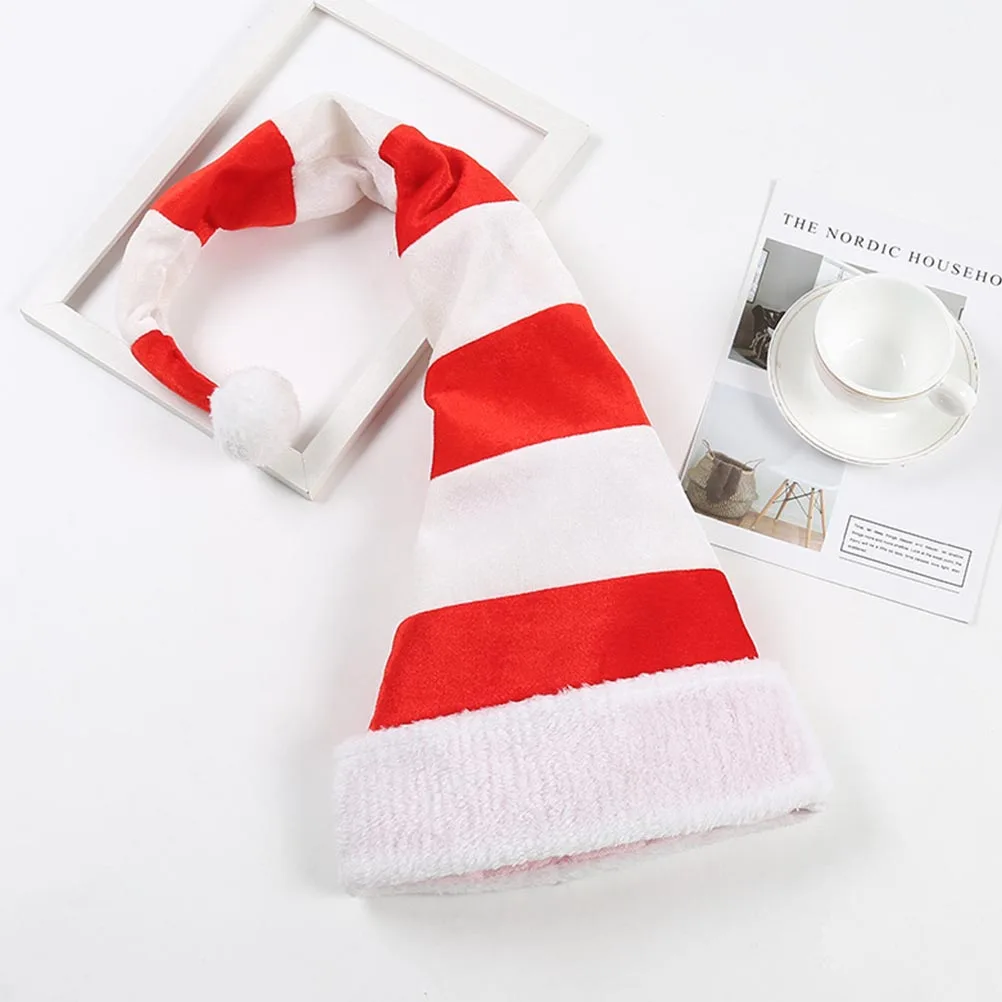 

Santa Christmas Costume Soft Comfort Warm Xmas Party Accessories Holiday Decor Red Christmas Hat White Striped