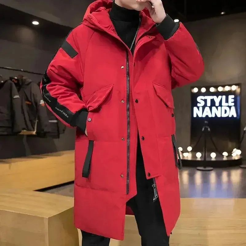 Winter Warm Windproof Knee Length Parka Overcoat Long Padded Coat Hooded Duck Down Jacket For Men With Hood