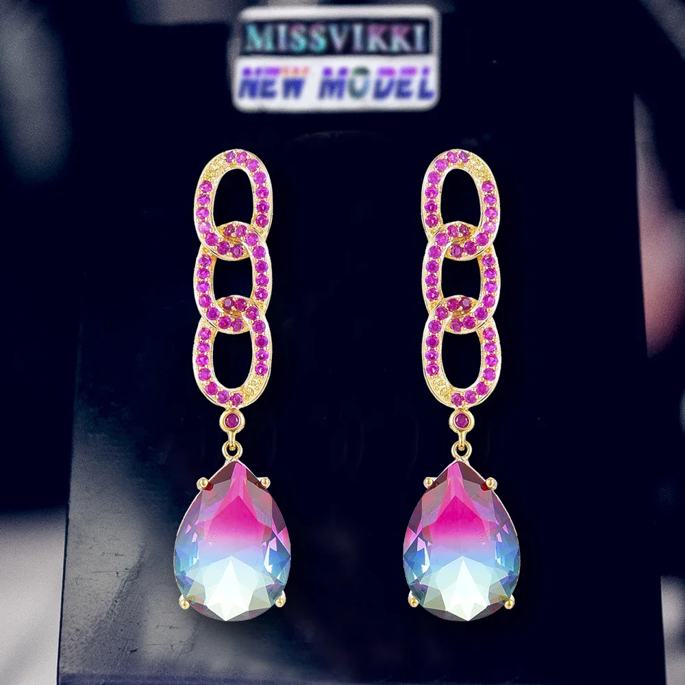 

Kellybola Waterdrop Pendant Earrings For Noble Women Bridal Wedding Boucle D'oreille Femme 2024 New Gradient Color Clear Crystal