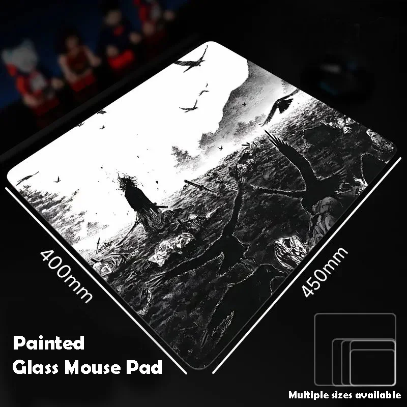 Black And White Glass Mousepad Sora Game Mouse Pad Customized Pattern Tempered Smooth Gaming Desk Mat Fps Esports Office Gaming