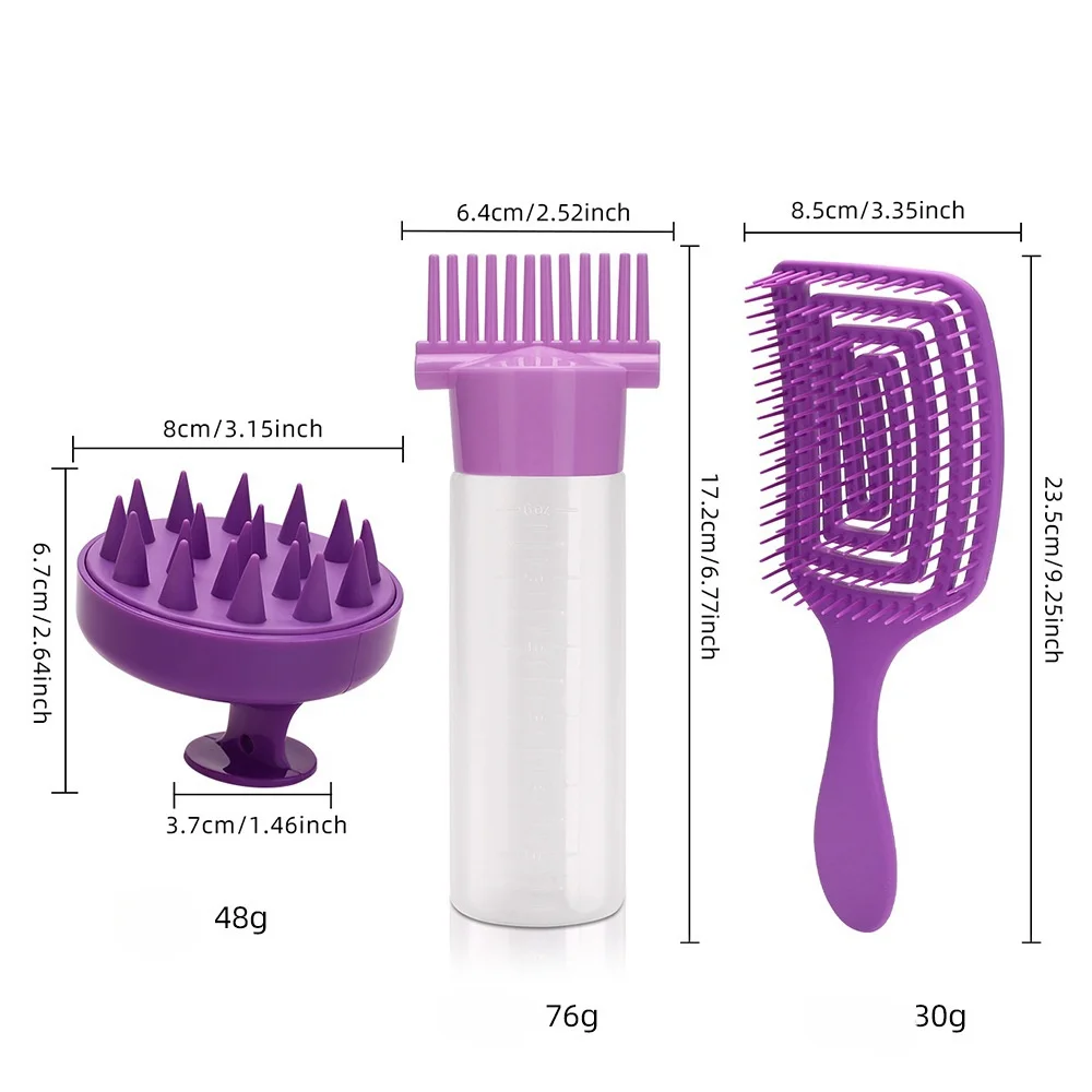 3Pcs Hair Dye Applicator Refillable Brush Kit Comb Wet And Dry Shampoo Comb Anti-static Massage Comb Salon Home Accessories