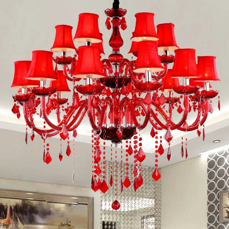 European Luxury Crystal Pendent Lamp Red Wedding Room Living Room Restaurant Bedroom Villa Clothing