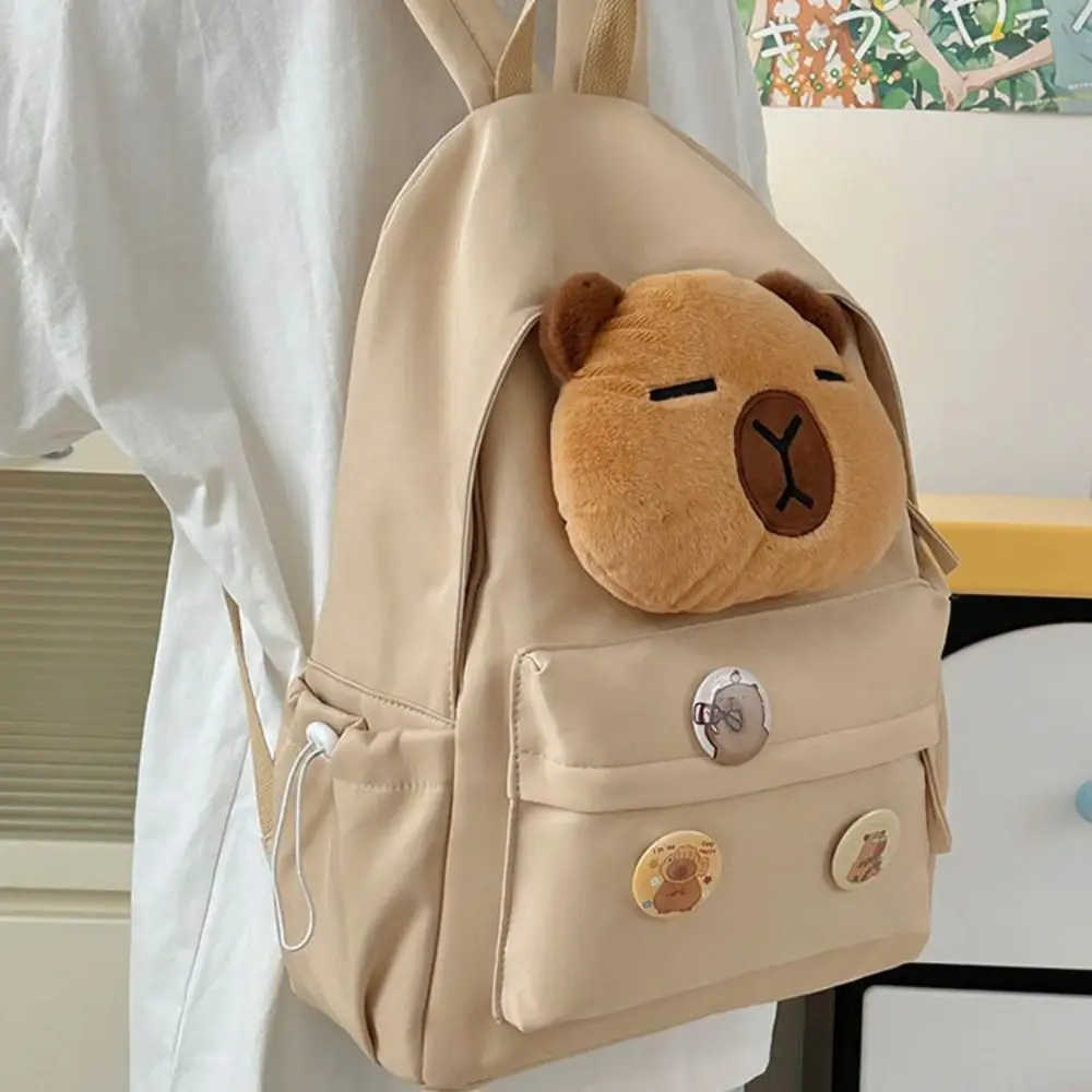 

Large Capacity Capybara Backpack Nylon Water Resistant Cartoon School Bag Adjustable Shoulder Straps Multi-pocket