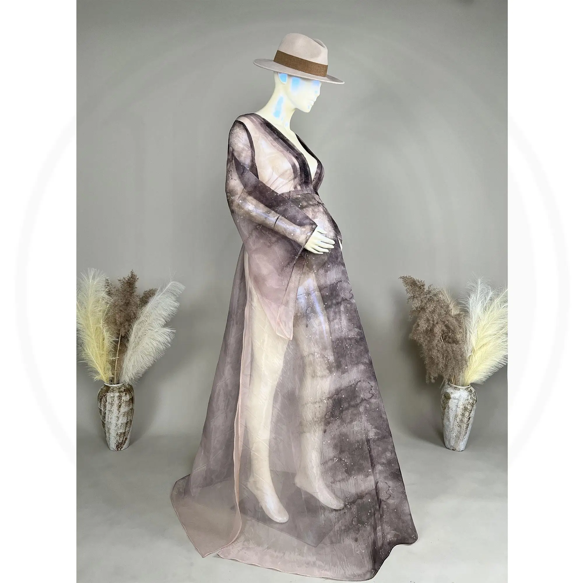 Don & Judy femme enceinte robe cravate-teinture Organza cloche manches robe col en V vêtements pour dame pour robe de soirée