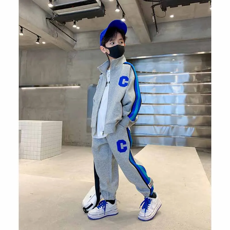 New Boys Sets Autumn Children's Sports Suit Kids Coat Sweatpants 2 Piece Spring Fashion Outfit Teenage Casual Clothes 5-14 Years