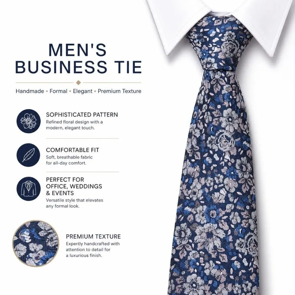 Floral Printed Paisley Tie for Men Luxury 7.5cm Wide Paisley Print Necktie Hand Tied Jacquard Woven Business Formal Necktie