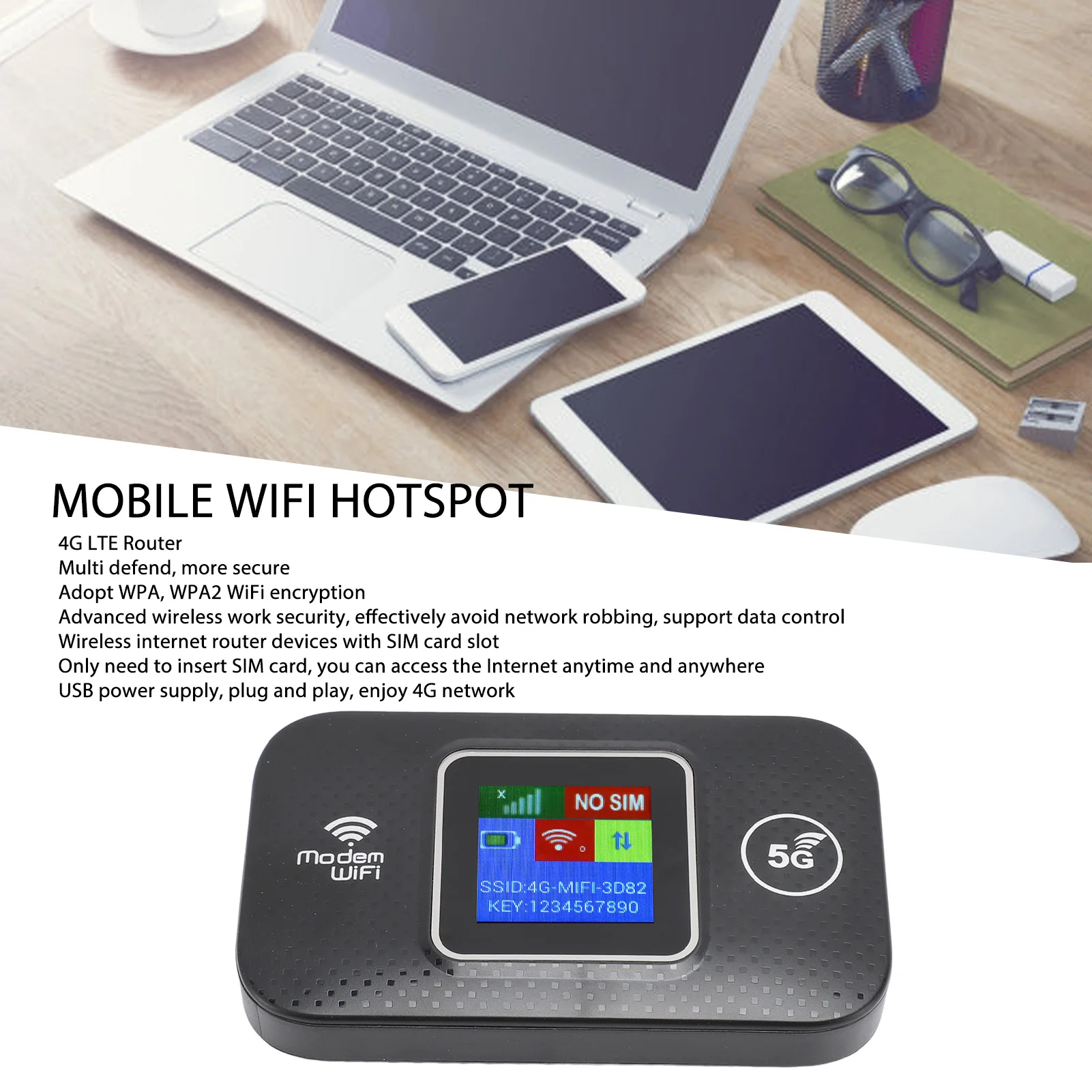 Portable WiFi Router Up To 10 Users Supports 4G 3G Mobile WiFi Hotspot Up To 150Mbps Color Screen 3000mAh Battery for Laptop