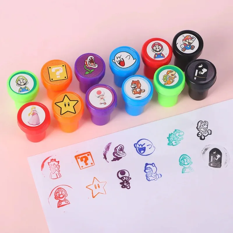 

12pcs/set Super Mario Bros Seal Anime Figure Peripherals Cute Children Cartoon Seal Toys Multiple Patterns Boys Girls Gifts