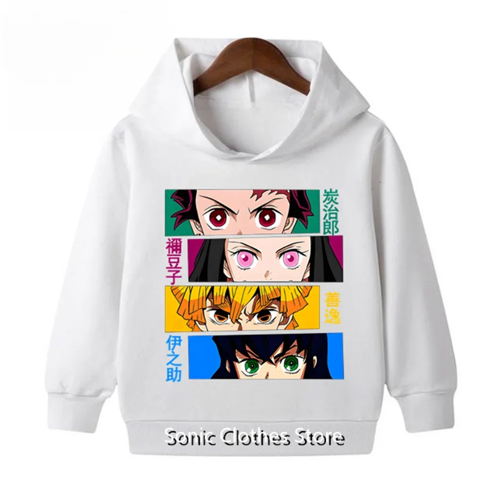 Anime Demon Slayer Children Hoodies Casual Girls Boys 3-12 Years Kids Black Coat Spring Autumn Fashion Sweatshirts Suit