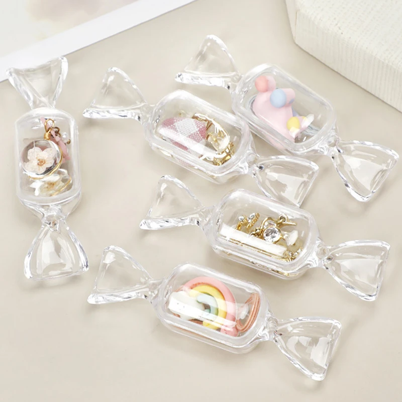 

Transparent Jewelry Box Candy Shaped Mini Plastic Storage Boxes Ring Earring Holder Organizer Display Packaging Cases Gifts
