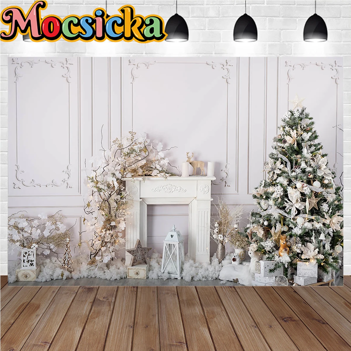 

Christmas Retro White Wall Decor Background Banner Xmas Tree Star Backdrop Kids Family Portrait Birthday Wedding Party Photozone