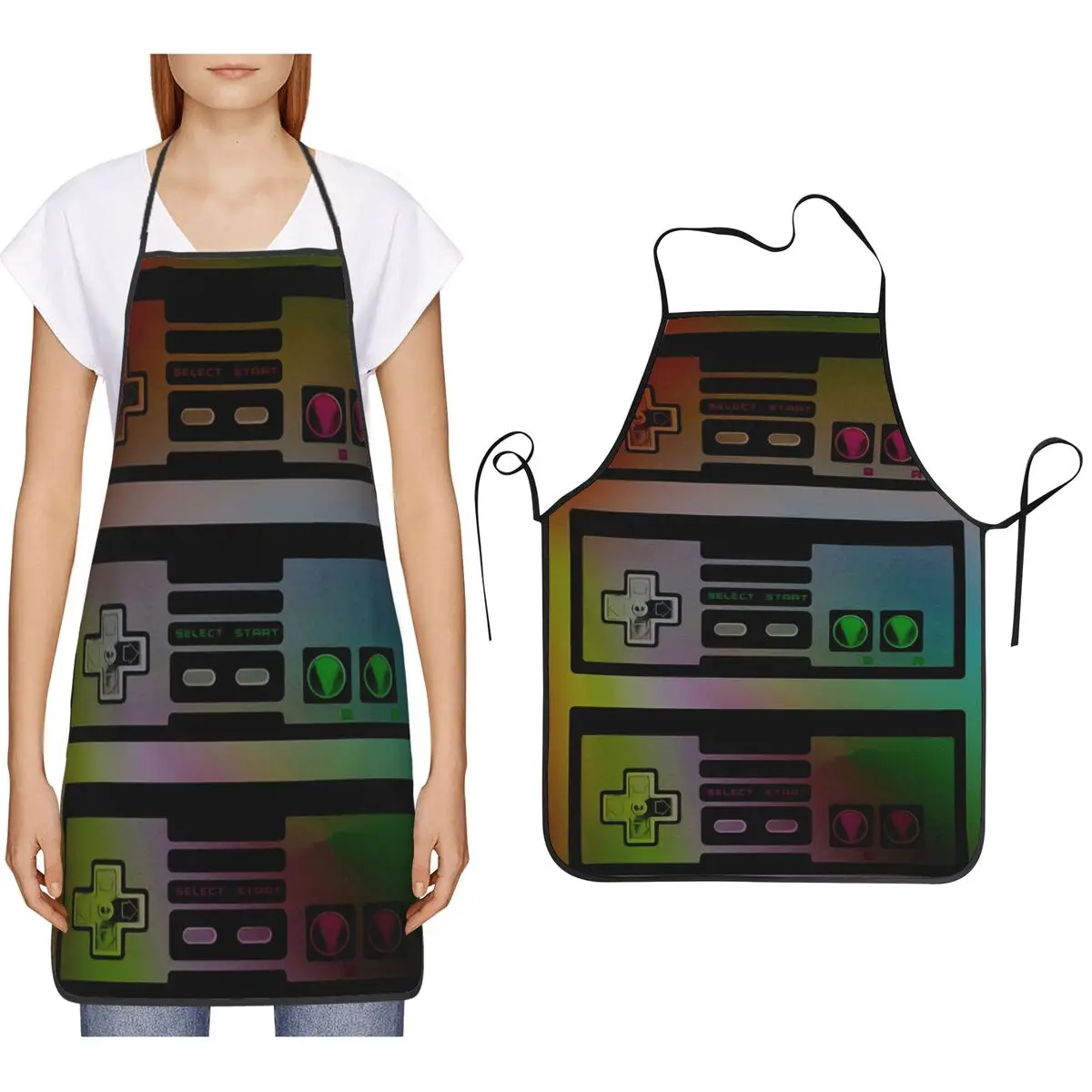 Gamer Controller Nostalgia Video Game Apron Chef Cooking Cuisine Tablier Bib Kitchen Cleaning Pinafore for Women Men Gardening