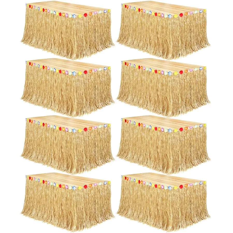 

8 Pack Luau Grass Table Skirt Natural 9 Feet x 29.5 Inch Hawaiian Table Skirt for Tropical Hawaiian Party Decorations Luau Costu