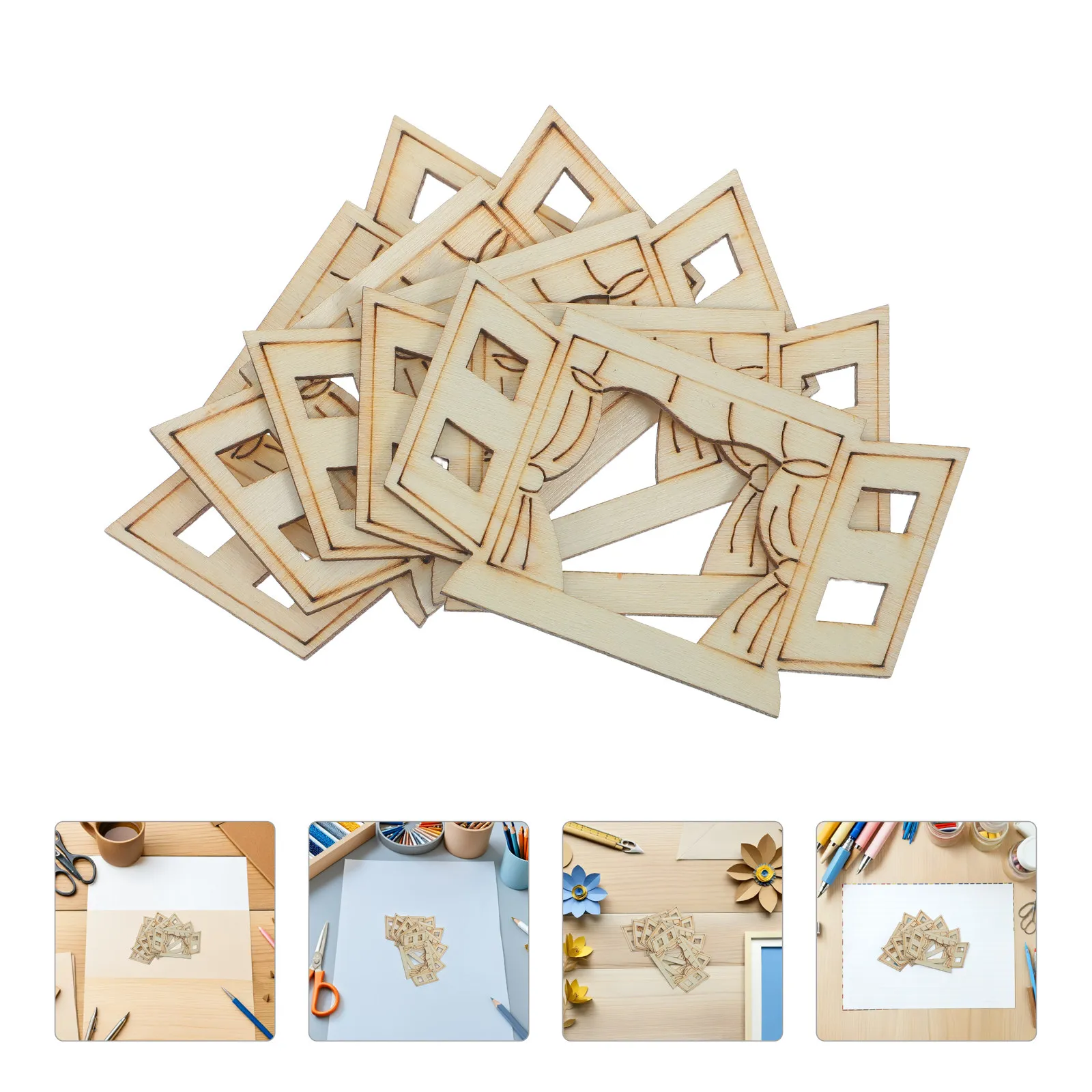 

6Pcs Wooden Mini Window Frame Unfinished Paintable Craft Shapes for Fairy Garden Dollhouse Furniture DIY Scrapbook
