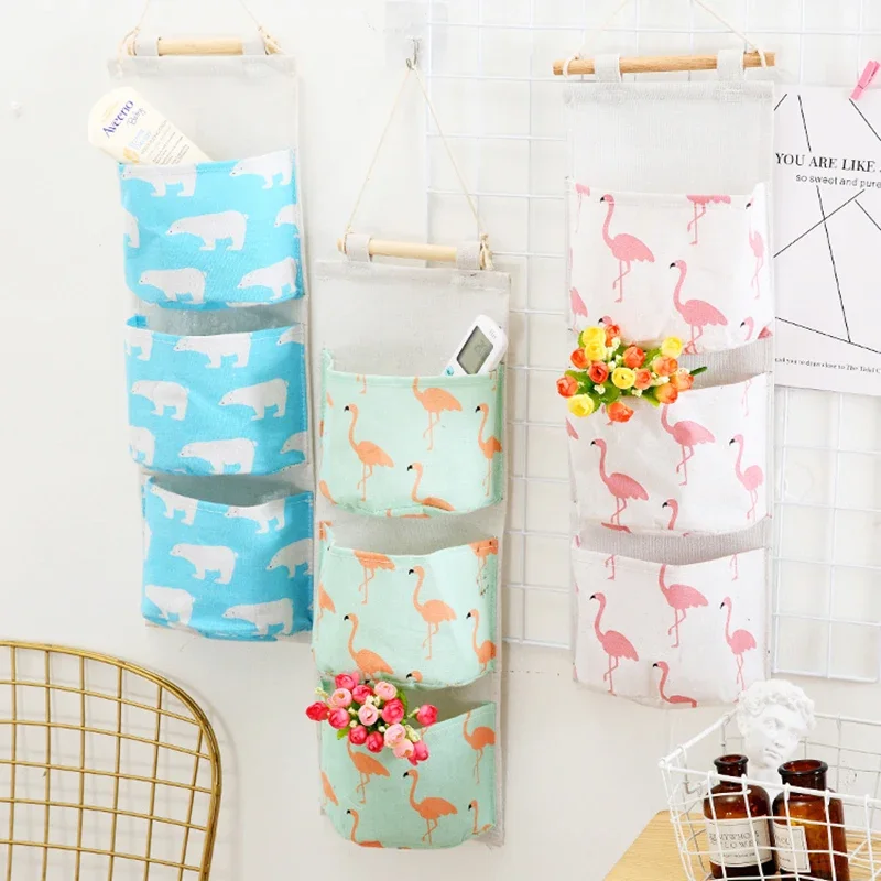 Flamingo Pattern Wall Mounted Wardrobe Organizer Sundries Storage Bag Jewelry Hanging Wall Pouch Hang Cosmetics Toys Organizer