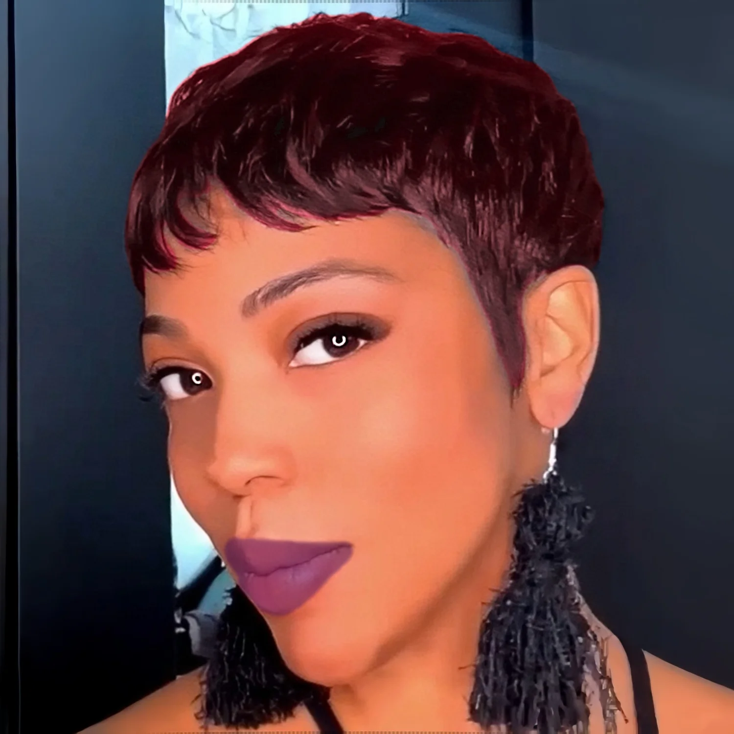 흑인 여성을 위한 짧은 픽시 컷 가발 인모 여름 가발 앞머리 포함 풀 머신 메이드 가발