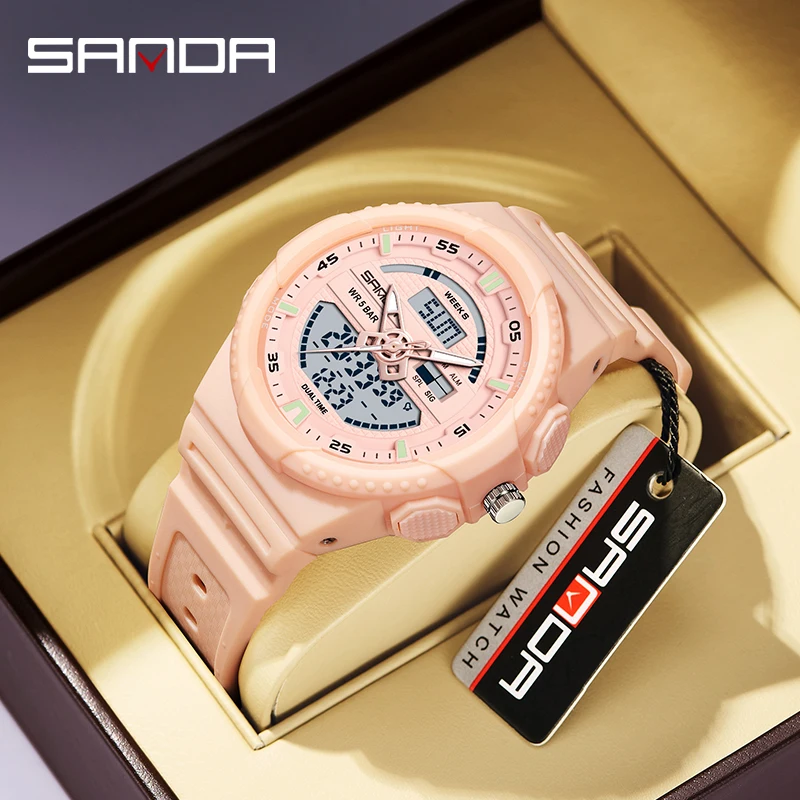 

New 2023 Top Men's Watch Fashion Trend Casual SANDA 9030 Men's and Women's Waterproof Dual Display Alarm Clock Wristwatch