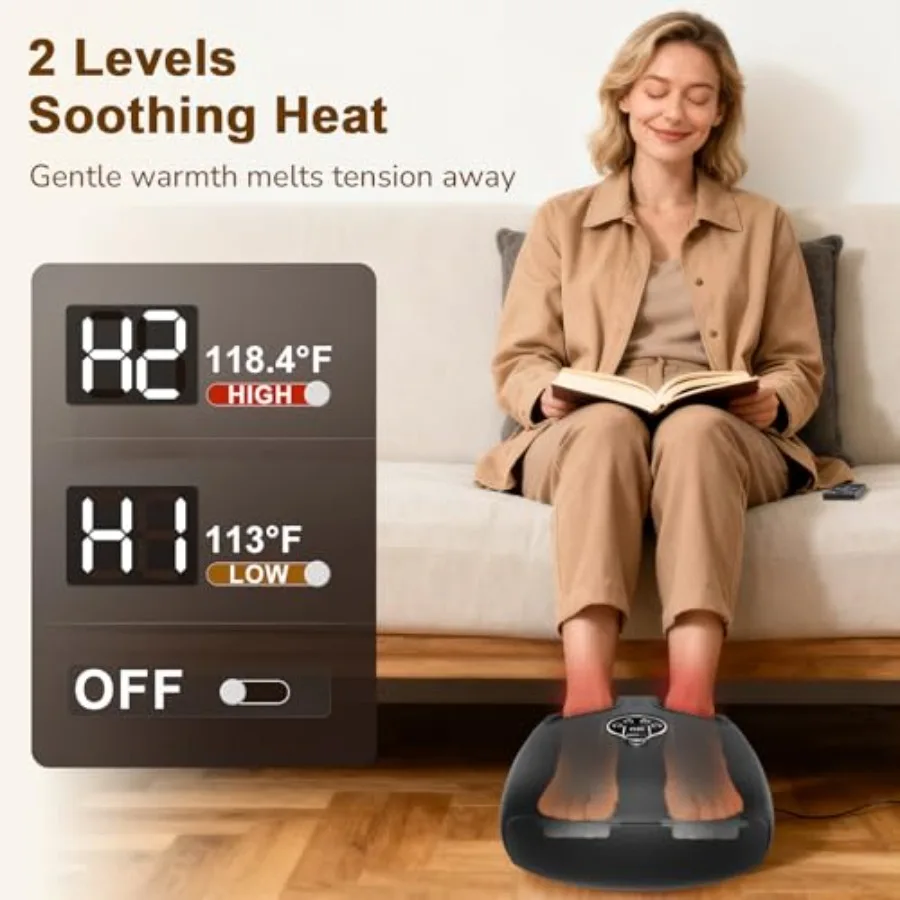 Foot Massager for Plantar Fasciitis Neuropathy: Heated Compression with Kneading, Vibration, and Heat Therapy Black, Durable Fa - view 3