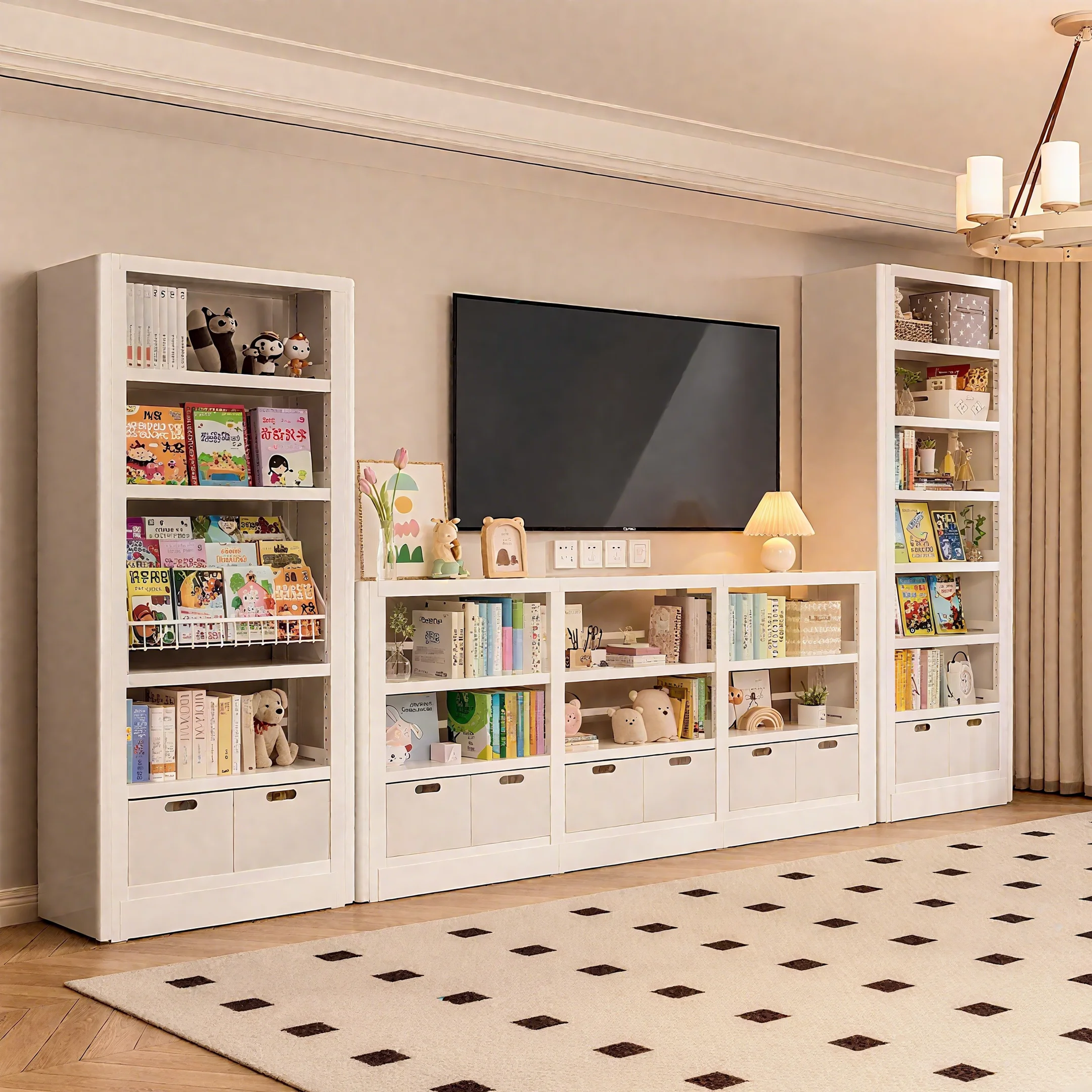 Steel bookshelf floor-standing shelf living room TV cabinet bookshelf integrated wall combination bookshelf library bookcase