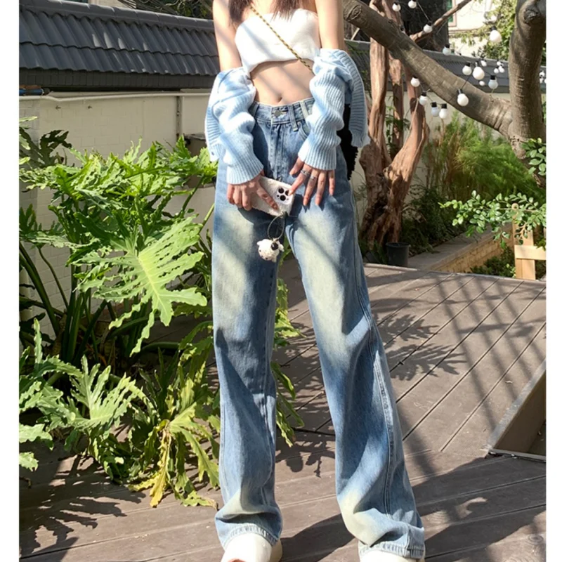 

Blue Jeans Women Irregular Chic High Waist Fashion American Streetwear Vintage Wide Leg Jean Female Trouser Baggy Denim Pants