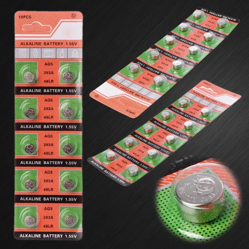 

10pcs/card Alkaline Cell Coin Battery 1.5V AG5 LR754 Button Batteries 393 SR754 193 393A 48LR G5A AG 5 for Watch Toys