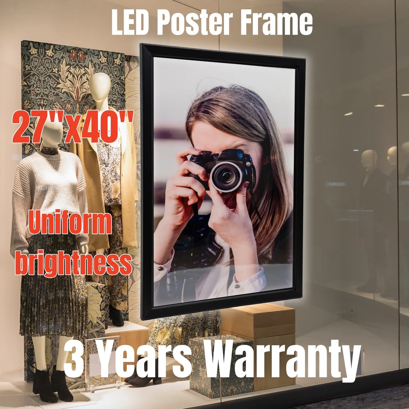 

LED Poster Frame – Black, Ultra-thin 1.1In. 18W LED, Flip Design. For Retail/Offices, Easy Install, Highlights Ads