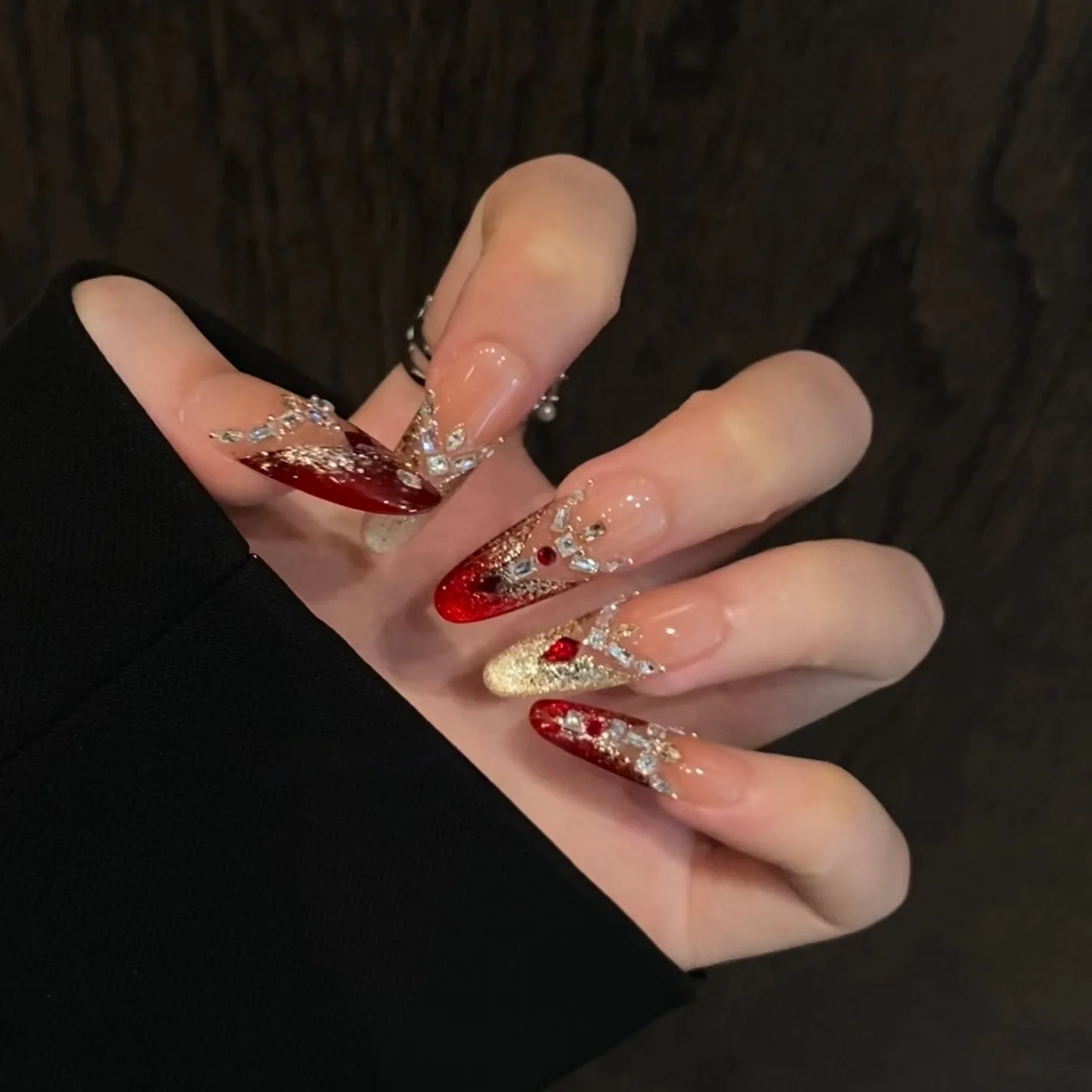 

10Pcs Luxury Handmade Long Oval Press On Nails French Shiny Cat Eye Full Cover Rhinestone Design False Nails Wearable Nails Tips