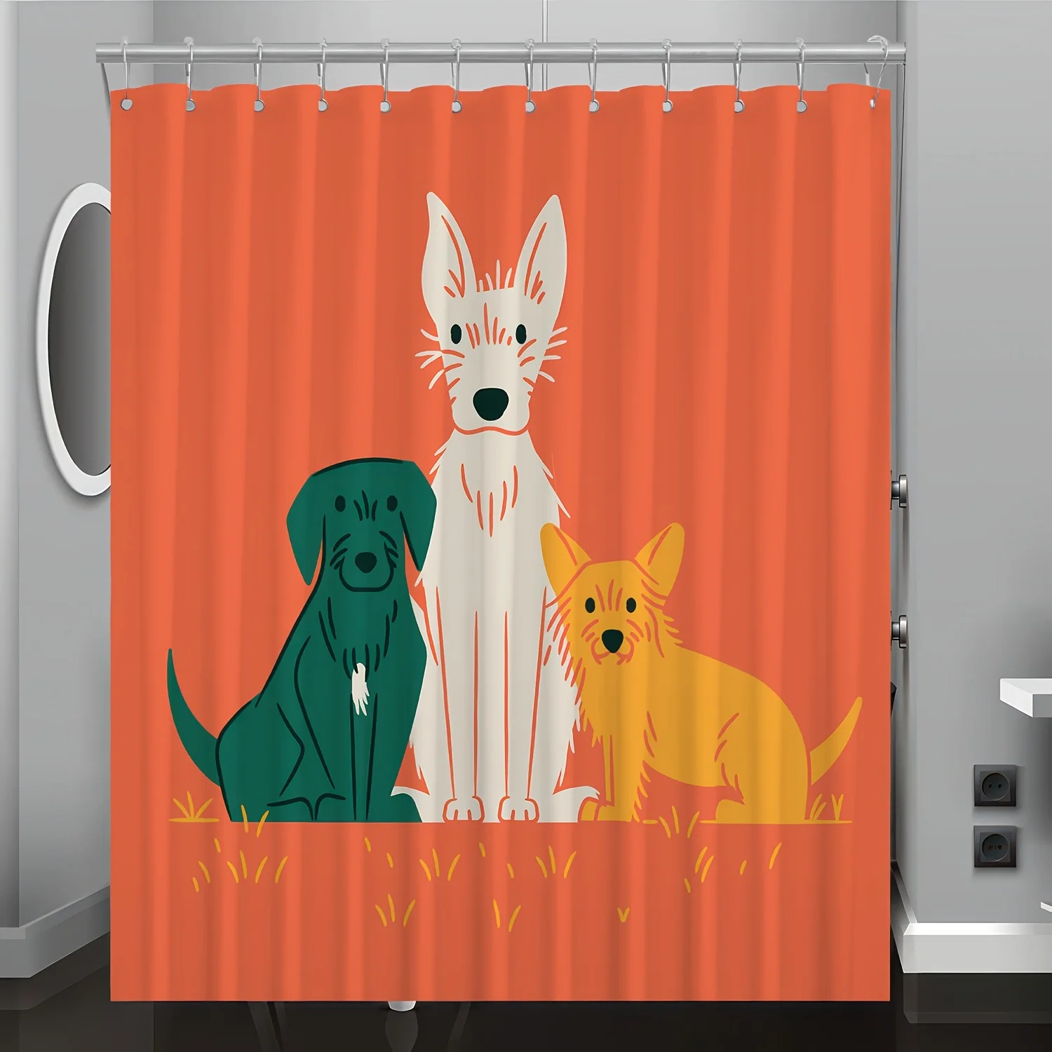 

1pc Spring/Summer Cartoon Dog Pattern Digital Print Shower Curtain, Bathroom Home Decor with Free Hooks, Machine Washable