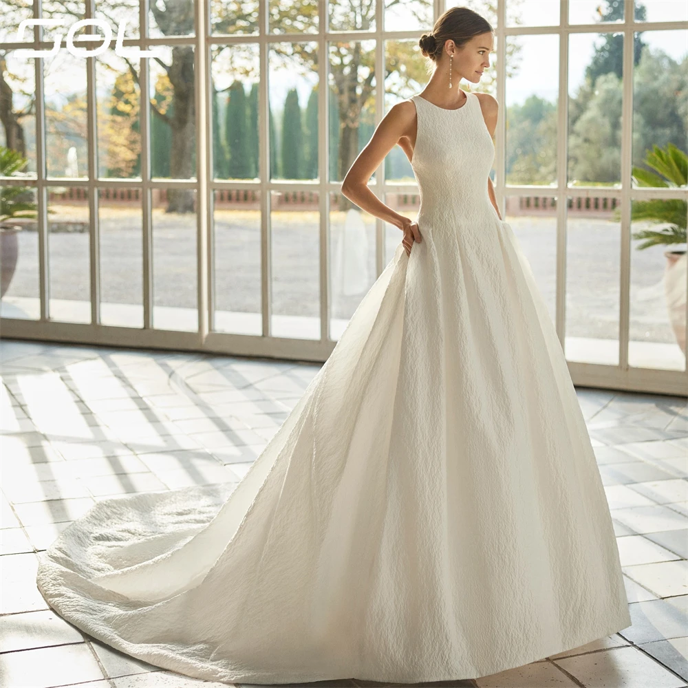 Vestido De Novia sencillo con cuello redondo y tirantes finos, elegante, entrecruzado, Espalda descubierta, línea A