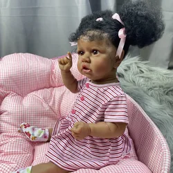 55CM Reborn Saskia African American Doll Full Vinyl Body Girl Washable Hand-rooted Hair Dark Skin Baby Doll For Kids Gift