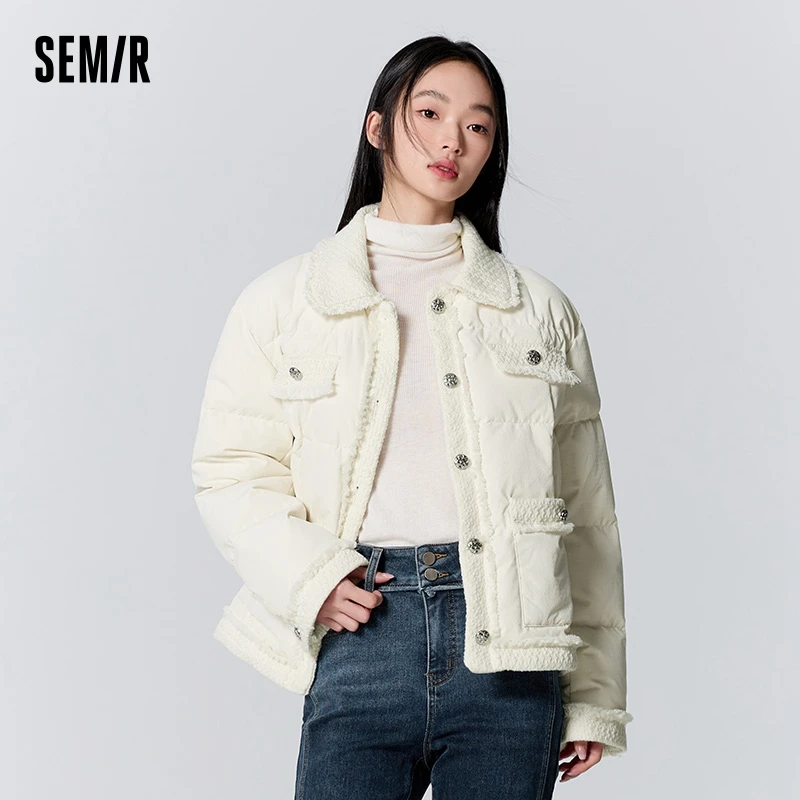 Semir Down Jacket Women Lapel Style Fashionable Elegant 2023 New Winter Raw Edge Texture Fragrant Style Jacket