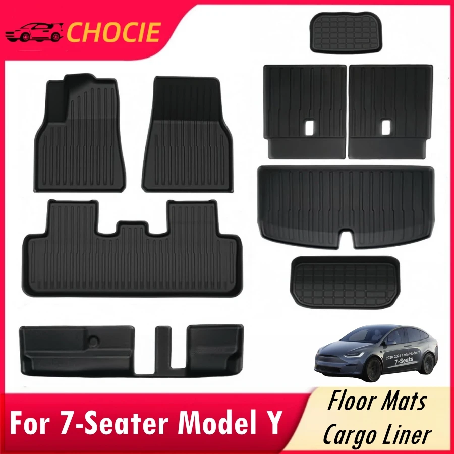 

For 2020-2024 Tesla Model Y 7-Seater Floor Mats All Weather Seatback Mat Cargo Liners Anti-Slip Cargo Trunk Protection