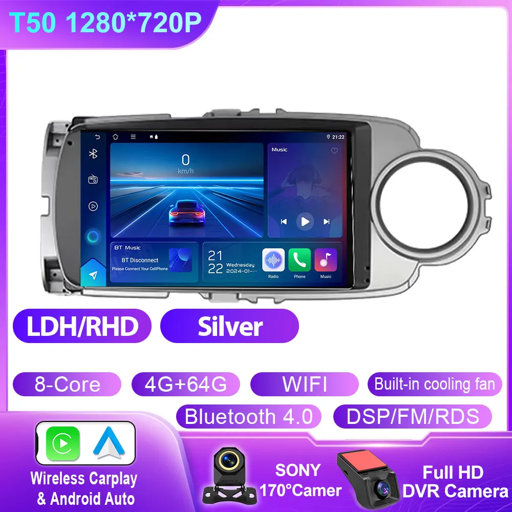 Android 15 Carplay Autoradio Voor Toyota Yaris 2012 2013 2014 2015 2016 2017 LHD RHD Navigatie GPS Multimedia speler Stereo WIFI