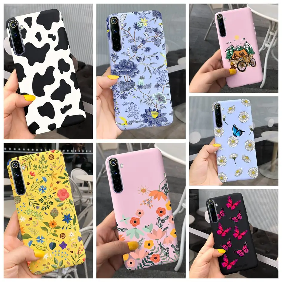 For Realme 6 6 Pro Case Cute Milk Cow Flower Patterns Soft Back Cover For OPPO Realme 6 6S 6Pro RMX2061 Coque Funda Realme6 Capa