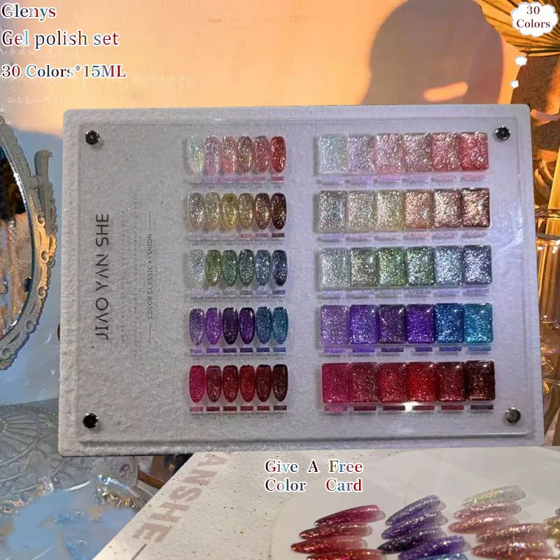 

Glenys 30 color nail polish gel net red popular immersion gel color matching card nail shop essential nail varnish set