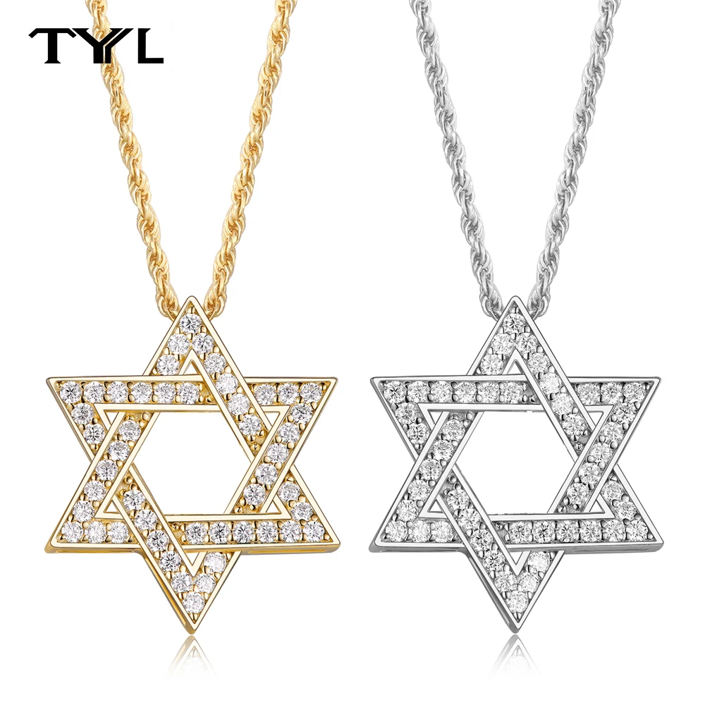 

TYYL Star of David Moissanite Women's Necklace Jewish 925 Silver Cross Pendant for Men Lucky Amulet Neck Jewelry 18+2 Inch Chain