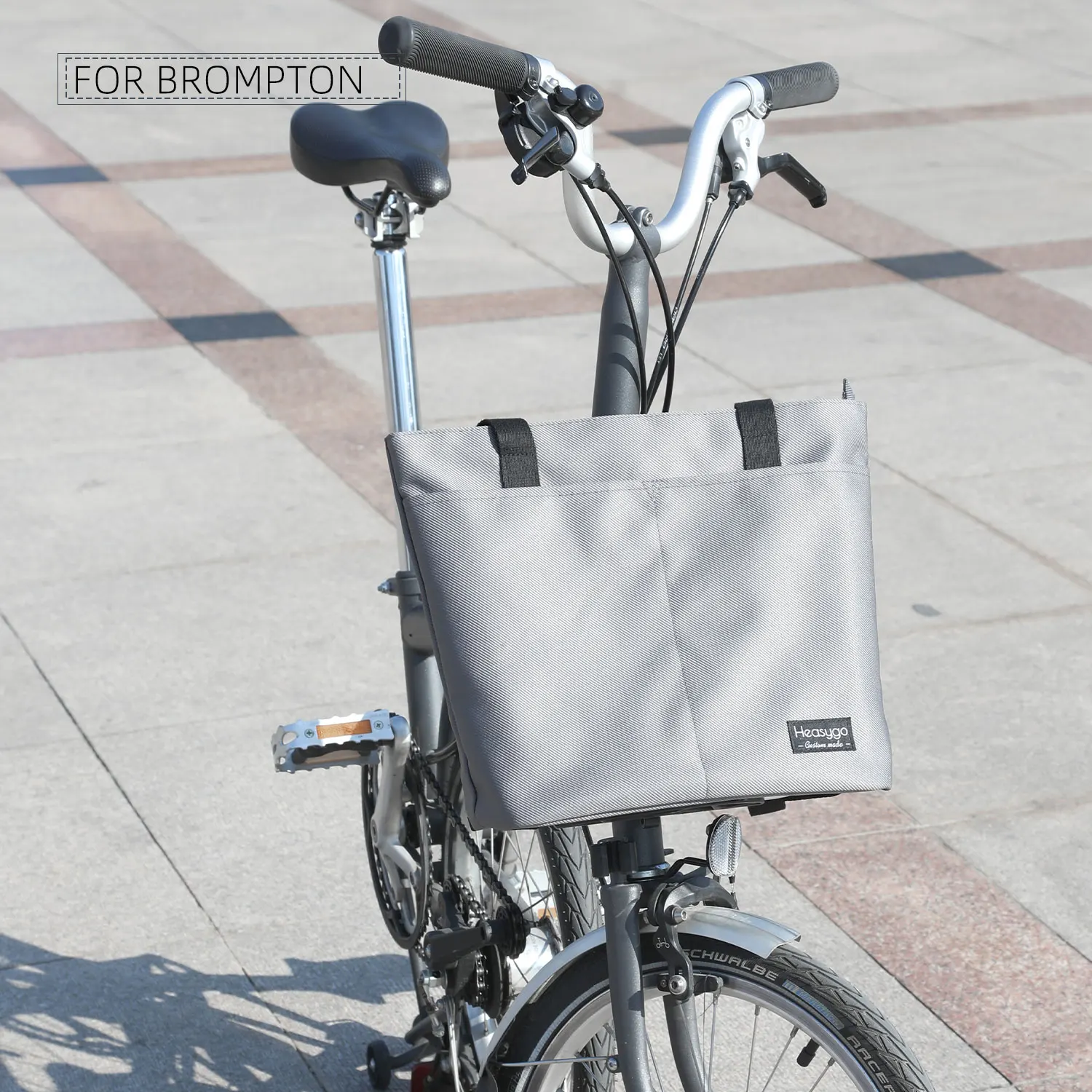 Heasygo Waterproof Bicycle Front Storage Bag with Pig Nose Adapter for Brompton,Folding Bike Handlebar Bag Multi-purpose Handbag