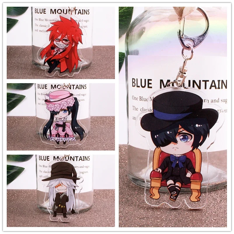 Anime Ciel Phantomhive Sebastian Under Taker Charles Grey Grell Sutcliff Keychain Accessories Cosplay Cartoon Badge