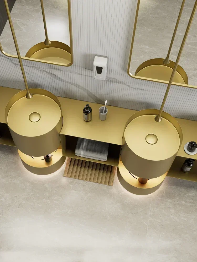 Golden Round Column Bathroom Floor-to-ceiling Washbasin Hotel Basin Stainless Steel Hot sales
