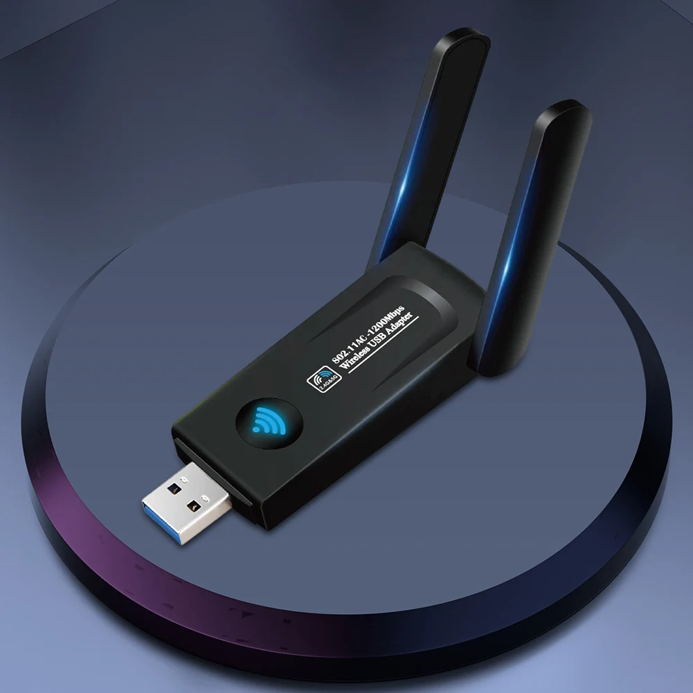 Placa de rede sem fio com antena dupla, adaptador WiFi, LAN Ethernet, Desktop e Laptop, 1200Mbps, USB 3.0, 2.4G, 5Ghz