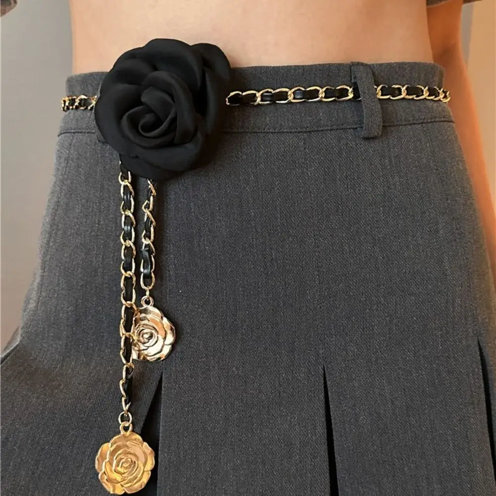 Fashion Woman Camellia Waist Chain Waist Decoration Luxury Design Flower Chain Belt Metal Chain Waistband